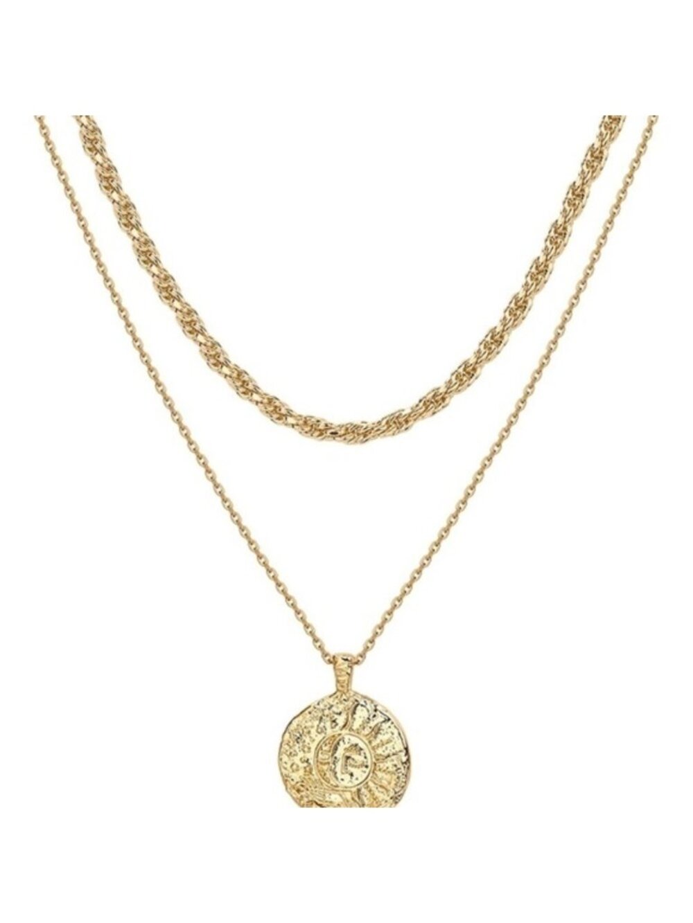 Gold 14k Gold Plated Textured Disc Layered Necklace - Picture 3 of 3